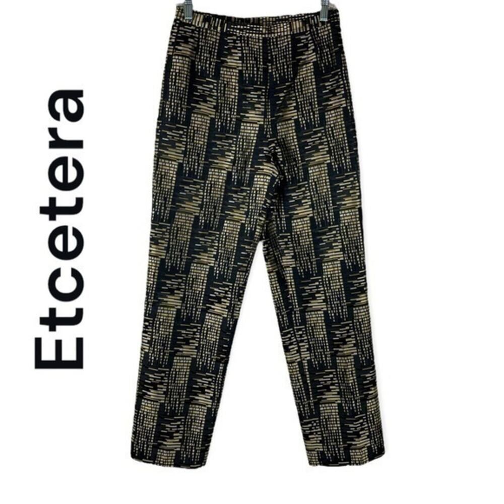 Anthropologie Etcetera Black Gold Straight Leg Silk Pant Nwot Size 4